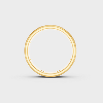 Close-Up View of 0.50 Ct Round Lab-Grown Diamond Men's Band with warm 18K Yellow Gold band.