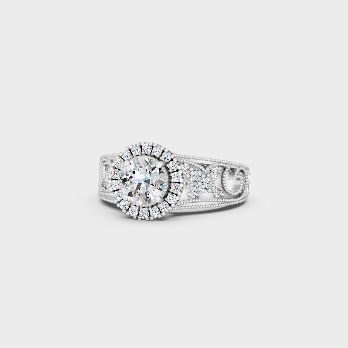 Certified 1.64 Carat Round-Cut Lab-Grown Diamond Solitaire with Accents Ring in 18K White Gold.