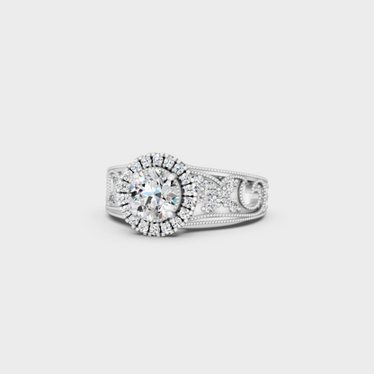 Certified 1.64 Carat Round-Cut Lab-Grown Diamond Solitaire with Accents Ring in 18K White Gold.