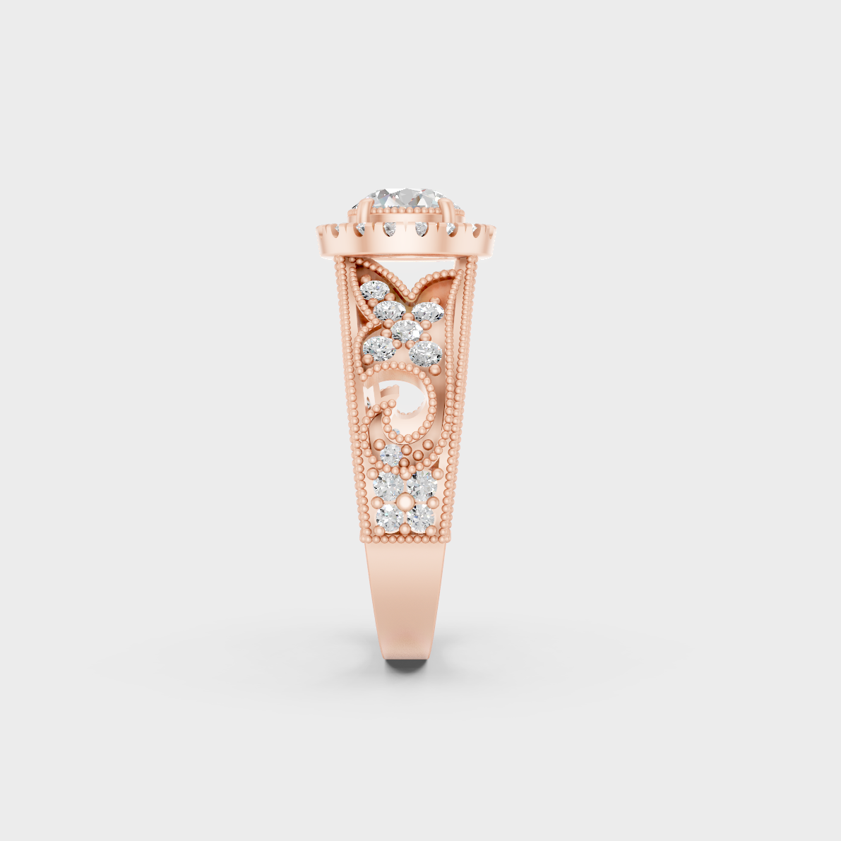Unique 1.64 Carat Round-Cut Lab-Grown Diamond Accents Ring with romantic appeal in 9K Rose Gold.