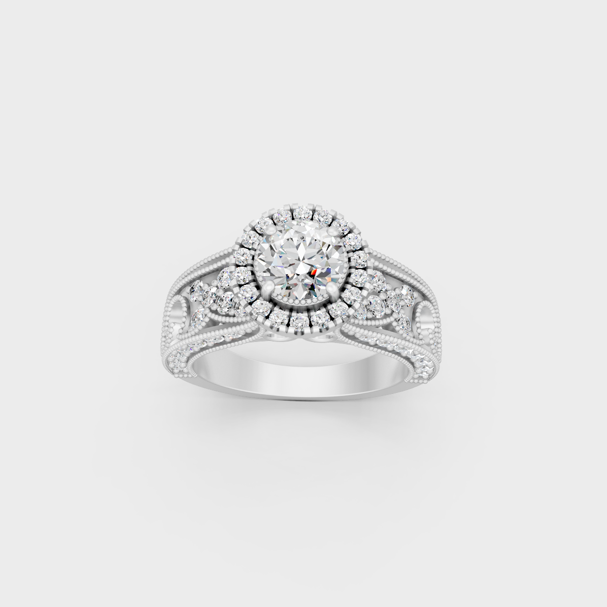 Sophisticated 1.64 Ct Round Lab-Grown Diamond Engagement Ring with brilliant accents in 14K White Gold.