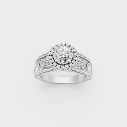 Sophisticated 1.64 Ct Round Lab-Grown Diamond Engagement Ring with brilliant accents in 14K White Gold.
