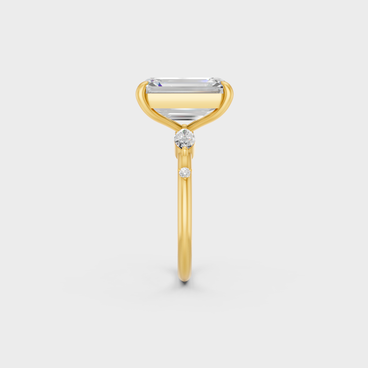 Hand model wearing 4.56 carat multishape lab grown diamond ring in yellow gold