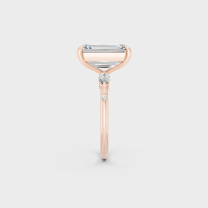 Hand shot showcasing 4.56 carat multishape lab grown diamond ring in rose gold