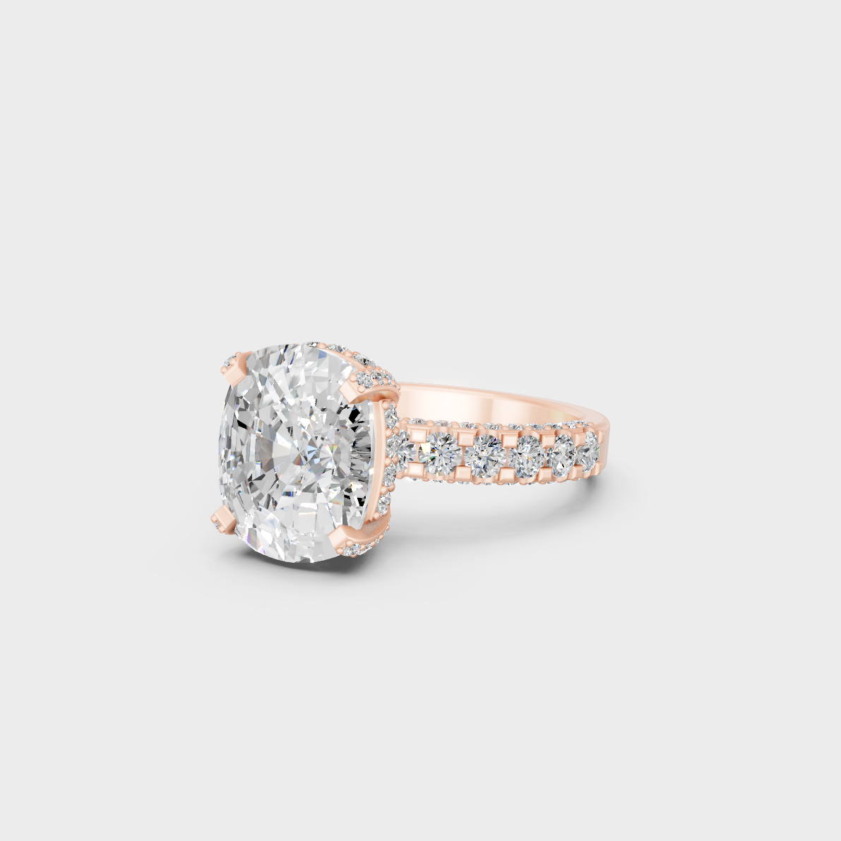 8.15 carat cushion and round cut lab grown diamond accent ring crafted in 14k rose gold
