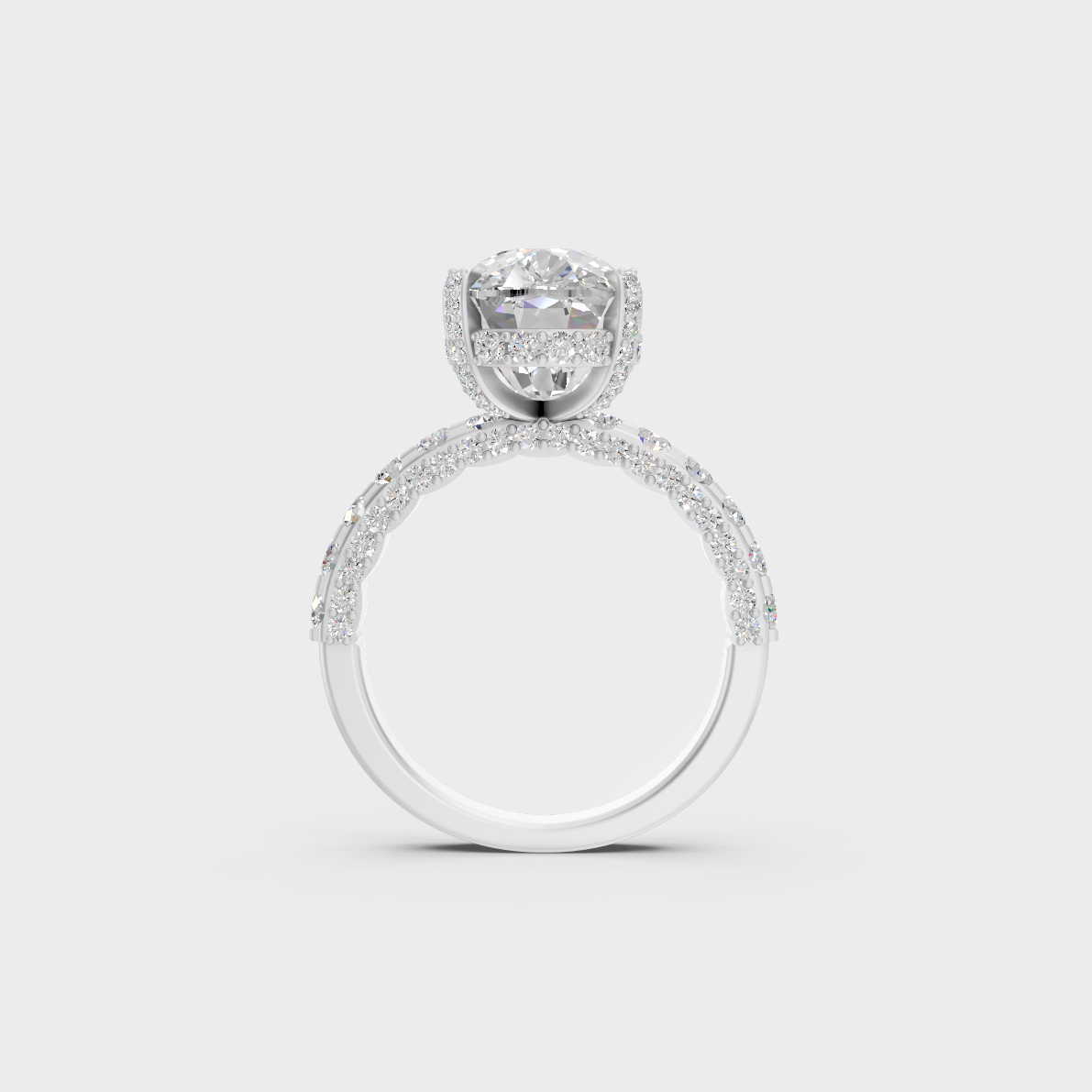 Hand model wearing 8.15 carat lab grown cushion cut diamond ring in platinum
