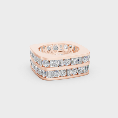 12 carat round and baguette cut lab grown diamond mens band crafted in 14k rose gold