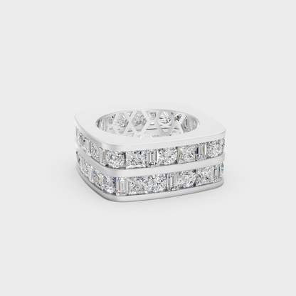 12 carat round and baguette cut lab grown diamond mens band in classic white gold and platinum