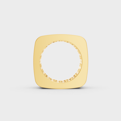 Side profile perspective of 12ct luxury diamond mens band in polished yellow gold