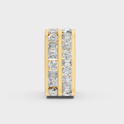 Hand model showcasing 12 carat lab grown diamond mens statement band in yellow gold