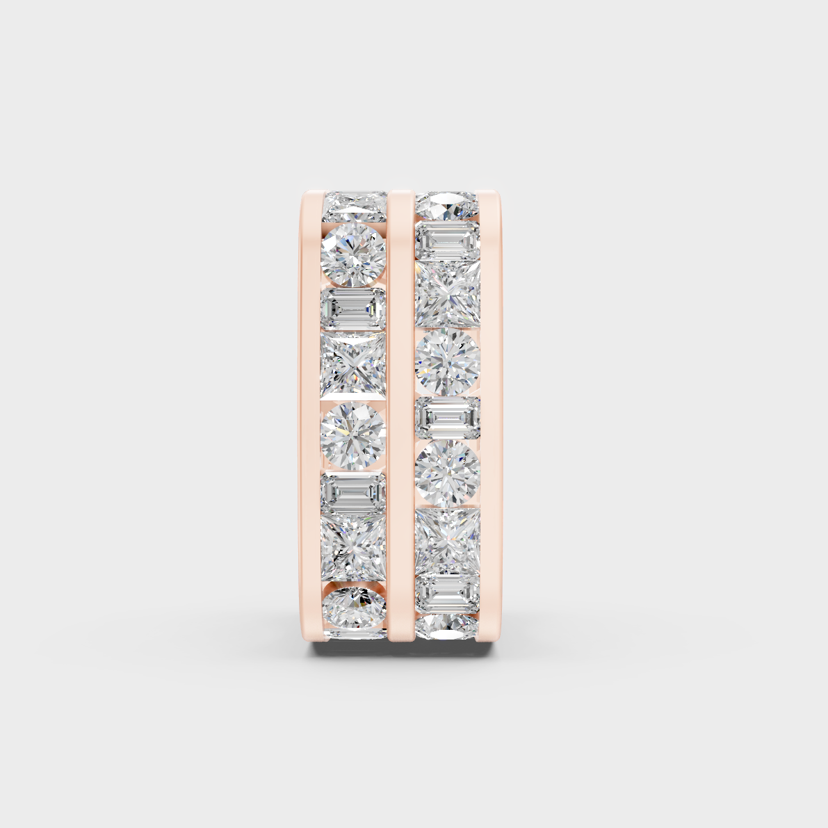 On-hand fit shot of 12 carat lab grown diamond mens ring in rose gold finish