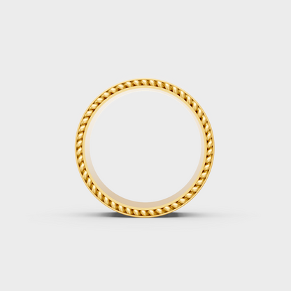 Side profile perspective of 3.08ct luxury diamond mens band in polished yellow gold