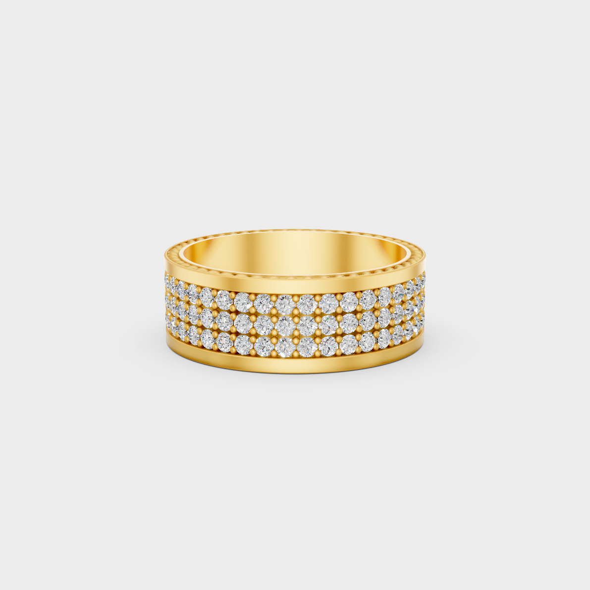 3.08 carat round cut lab grown diamond mens band in 18k yellow gold front view