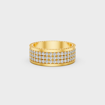 3.08 carat round cut lab grown diamond mens band in 18k yellow gold front view