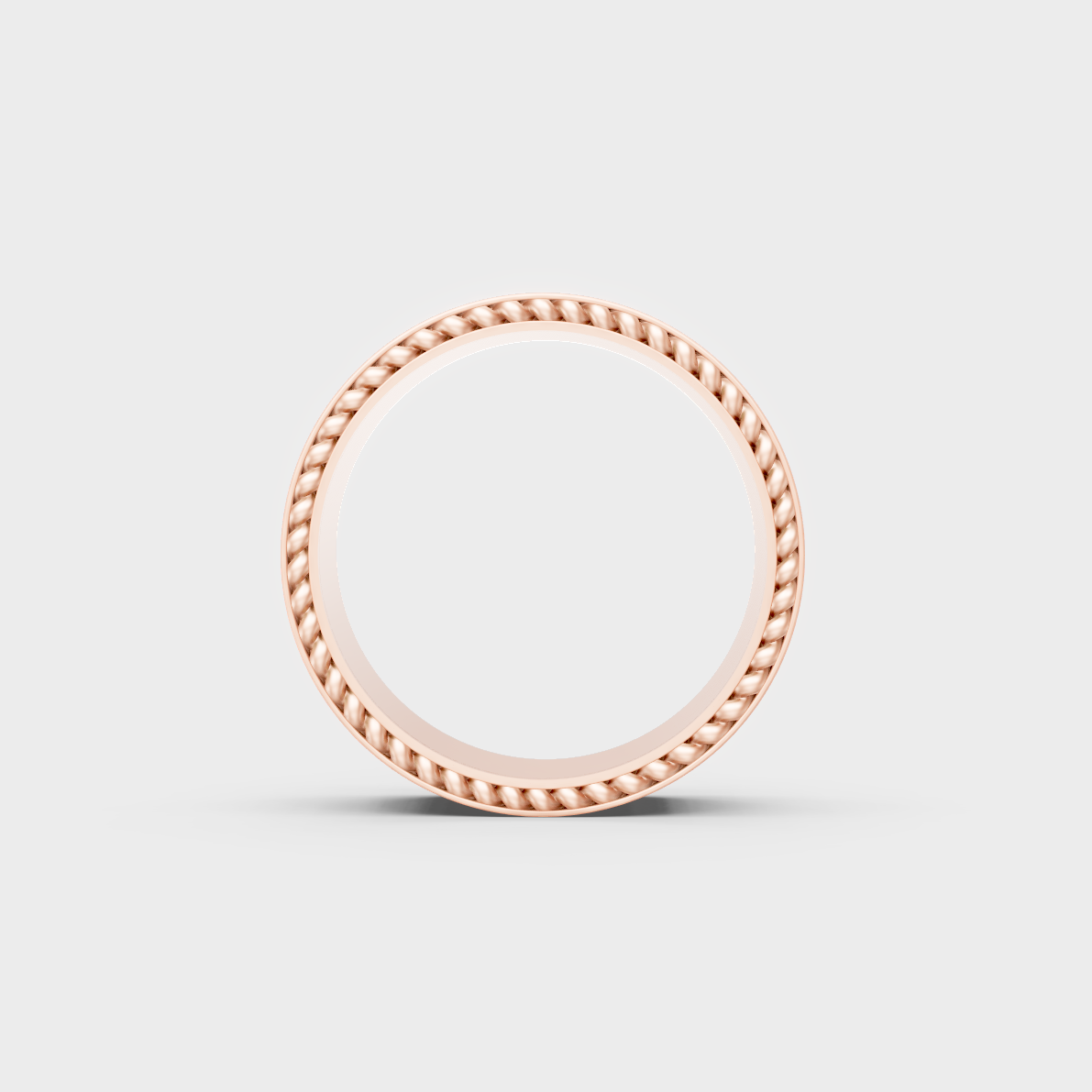 Angled profile view of 3.08ct luxury diamond mens band in contemporary rose gold