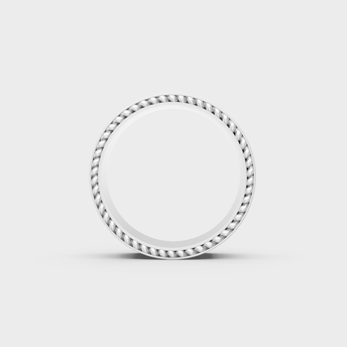 Profile view showing solid construction and smooth finish of 3.08ct mens band in white gold