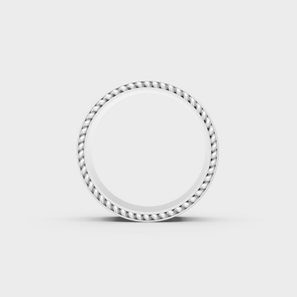 Profile view showing solid construction and smooth finish of 3.08ct mens band in white gold
