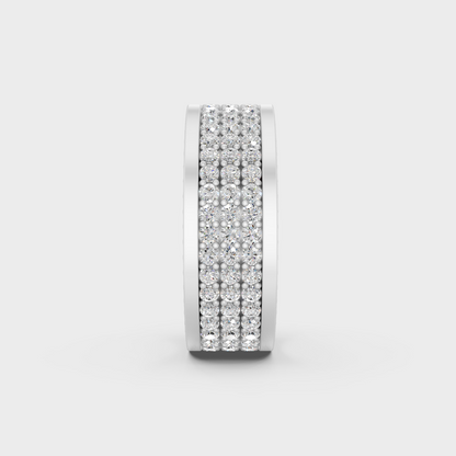 Hand model wearing 3.08 carat lab grown diamond mens statement ring in platinum