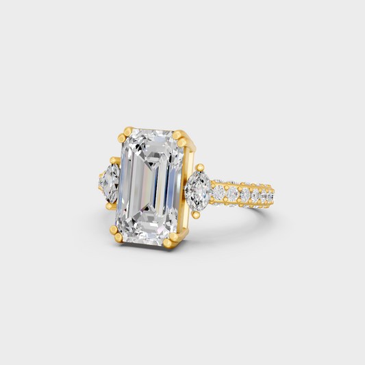 7.50 carat multishape lab grown diamond ring set in 18k yellow gold front view