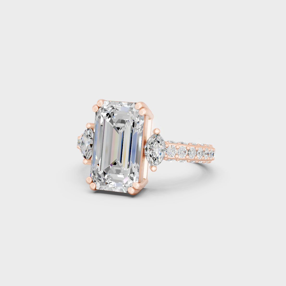 7.50 carat multishape lab grown diamond ring crafted in 14k rose gold front view