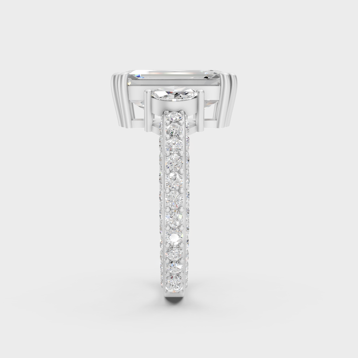 Hand model wearing 7.50 carat lab grown multishape diamond ring in platinum