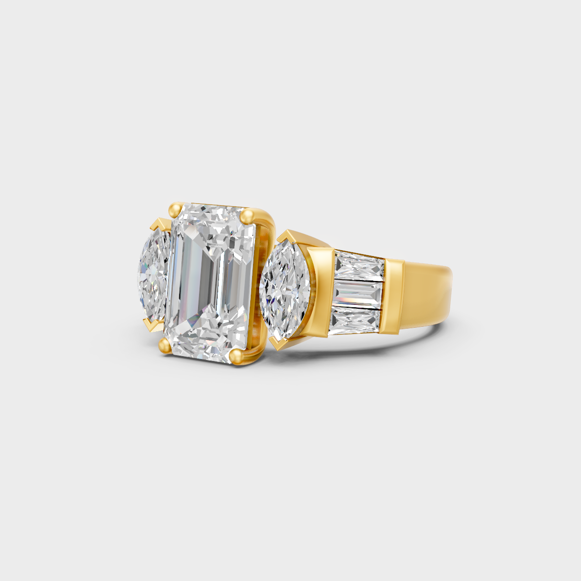 3.20 carat multishape lab grown diamond ring set in 18k yellow gold front view
