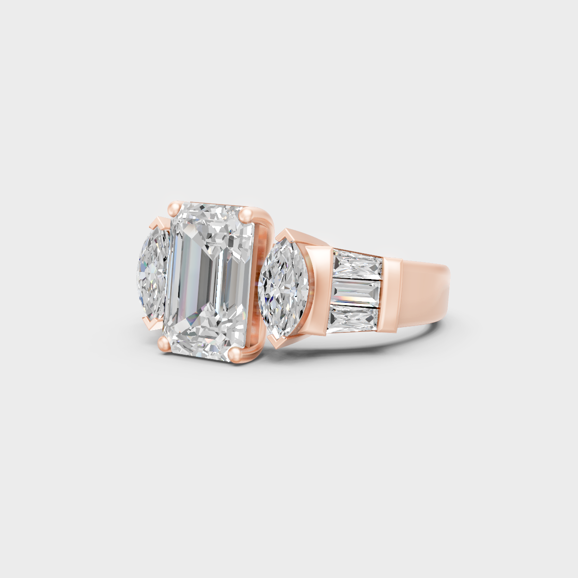 3.20 carat multishape lab grown diamond ring crafted in 14k rose gold front view