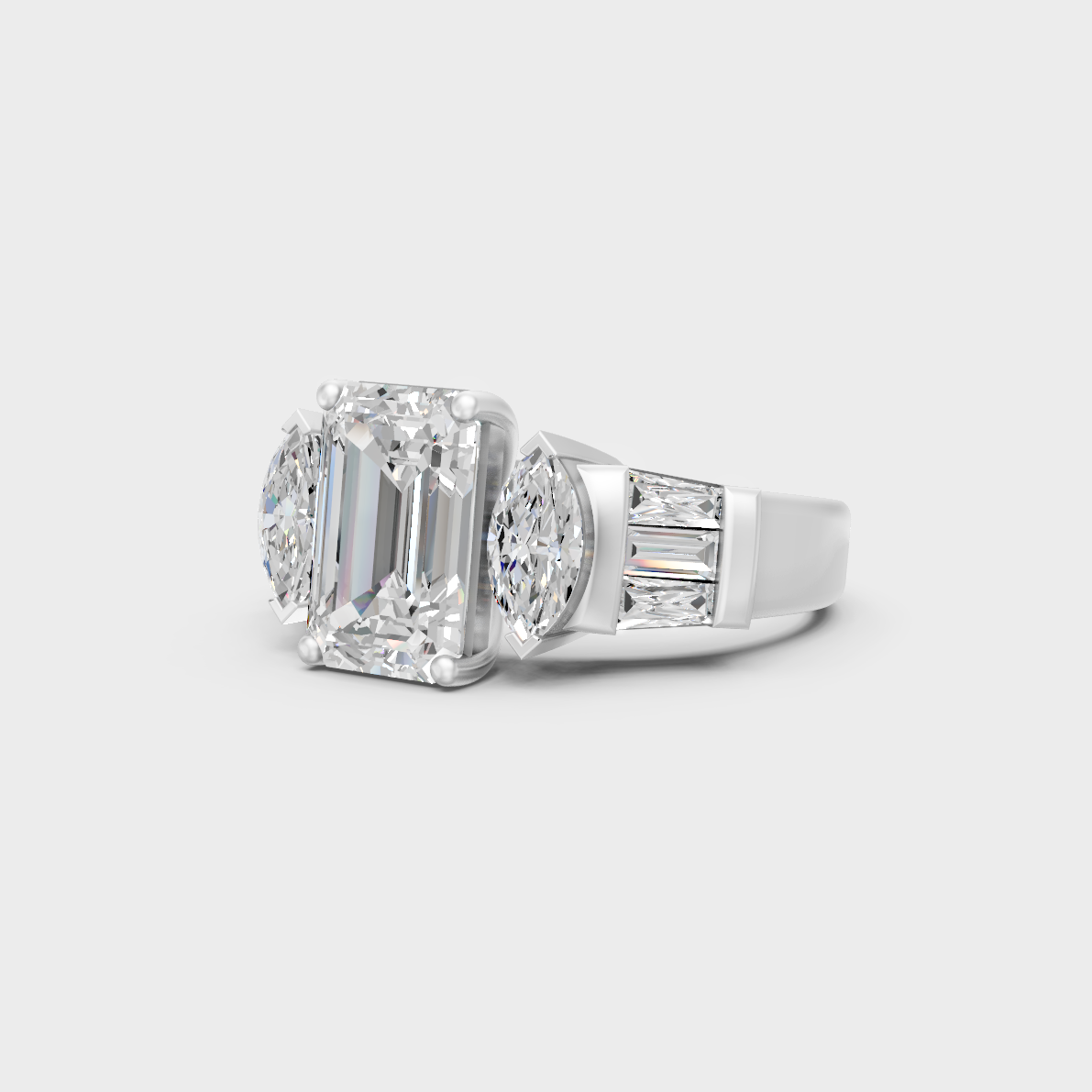 3.20 carat multishape lab grown diamond ring in classic white gold and platinum
