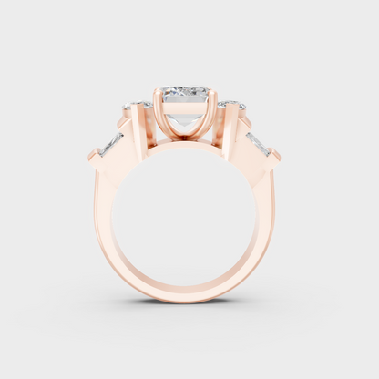 Angled profile view of 3.20ct multishape luxury diamond ring in contemporary rose gold