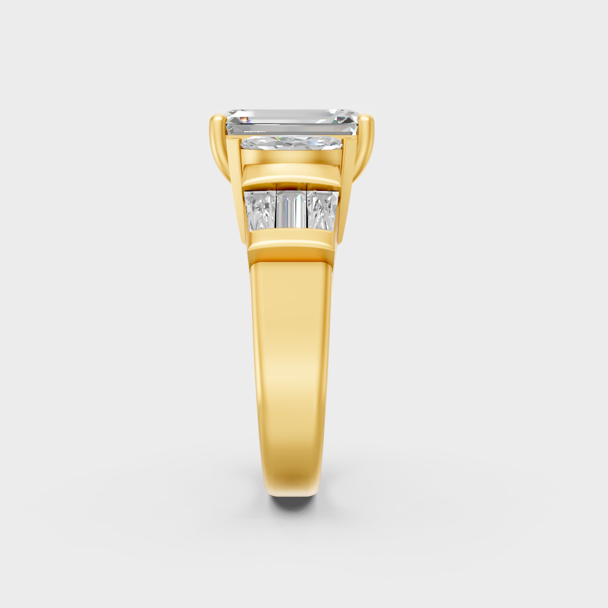 Hand model showcasing 3.20 carat multishape lab grown diamond ring in yellow gold
