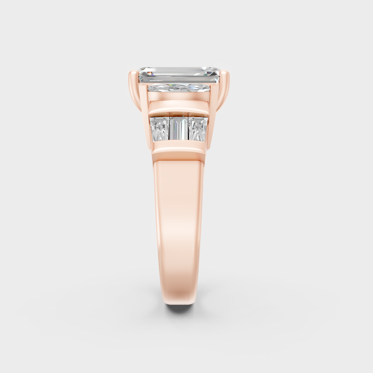 On-hand fit shot of 3.20 carat multishape lab grown diamond ring in rose gold finish
