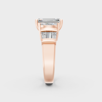 On-hand fit shot of 3.20 carat multishape lab grown diamond ring in rose gold finish