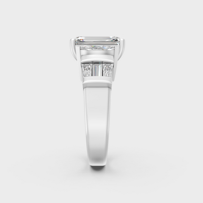 Hand model wearing 3.20 carat lab grown multishape diamond ring in platinum
