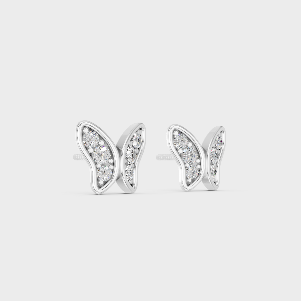 Contemporary style display of 0.63 Carat Sustainable Diamond Butterfly Earrings in radiant 18K White Gold.