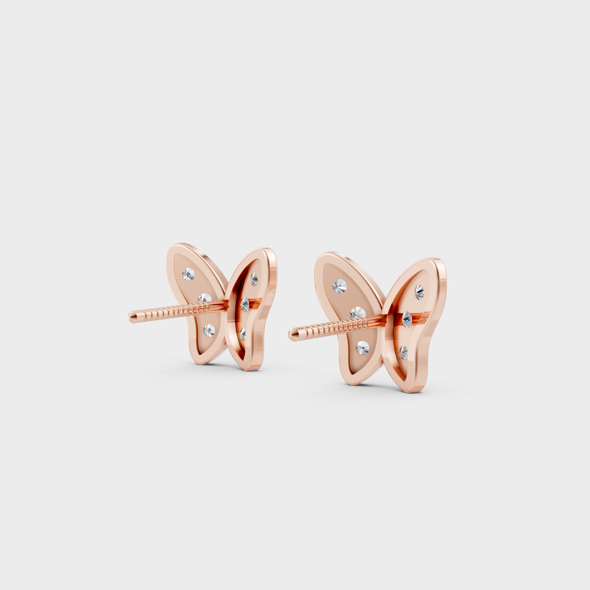Premium jewelry box opening to reveal 0.63ct Round Lab Diamond Butterfly Earrings in 14K Rose Gold.