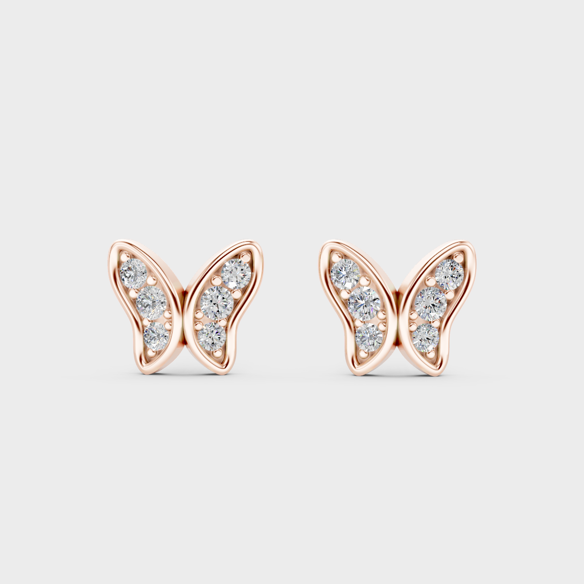 Top-down view displaying the Brilliant Sparkle of 0.63ct Butterfly Lab-Grown Diamond Earrings in 9K Rose Gold.