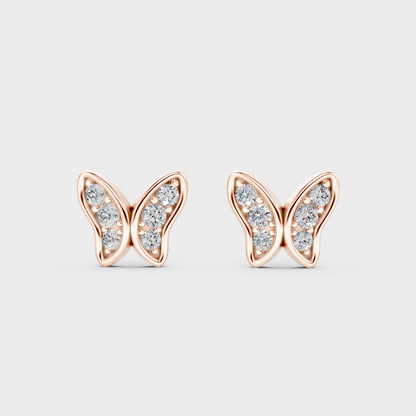 Top-down view displaying the Brilliant Sparkle of 0.63ct Butterfly Lab-Grown Diamond Earrings in 9K Rose Gold.