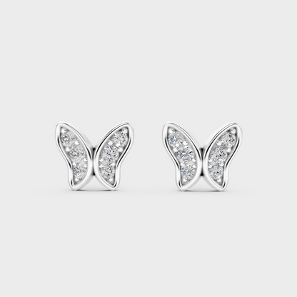 Precise prong placement securing brilliant stones on 950 Platinum Butterfly Shape Lab Diamond Earrings.