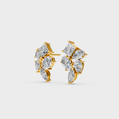 Side angle showing the secure backing and Brilliant Sparkle of Ethical Luxury Multishape Studs in 18K Yellow Gold.