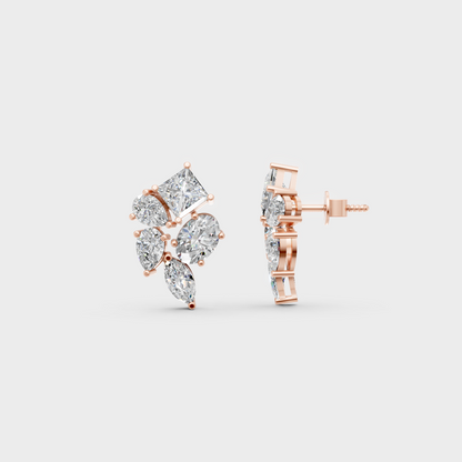 Romantic profile of 2.40 Carat Multishape Lab-Grown Diamond Stud Earrings in blush 14K Rose Gold.