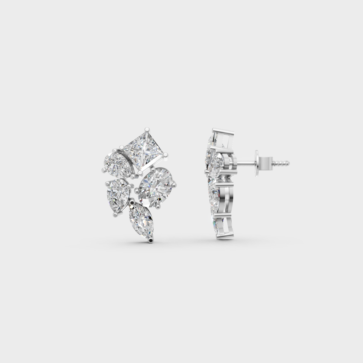 Breathtaking shine of 2.40 Carat Multishape Lab-Grown Diamond Stud Earrings in solid 950 Platinum.