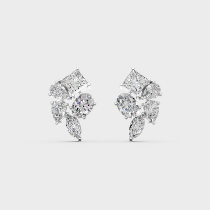 On-ear perspective highlighting the icy Brilliant Sparkle of 2.40ct White Gold Multishape Diamond Studs.
