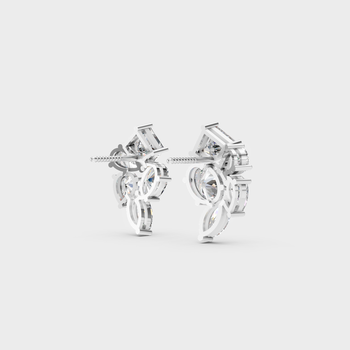 Precise prong placement securing brilliant stones on 950 Platinum Multishape Lab Diamond Stud Earrings.