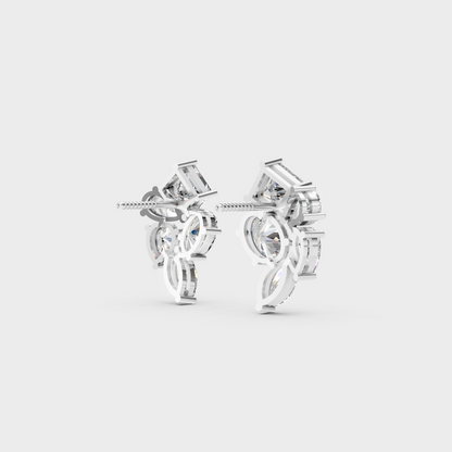 Precise prong placement securing brilliant stones on 950 Platinum Multishape Lab Diamond Stud Earrings.