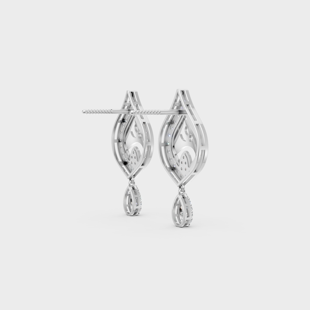 Contemporary style display of 0.49 Carat Sustainable Diamond Stud Earrings in radiant 18K White Gold.