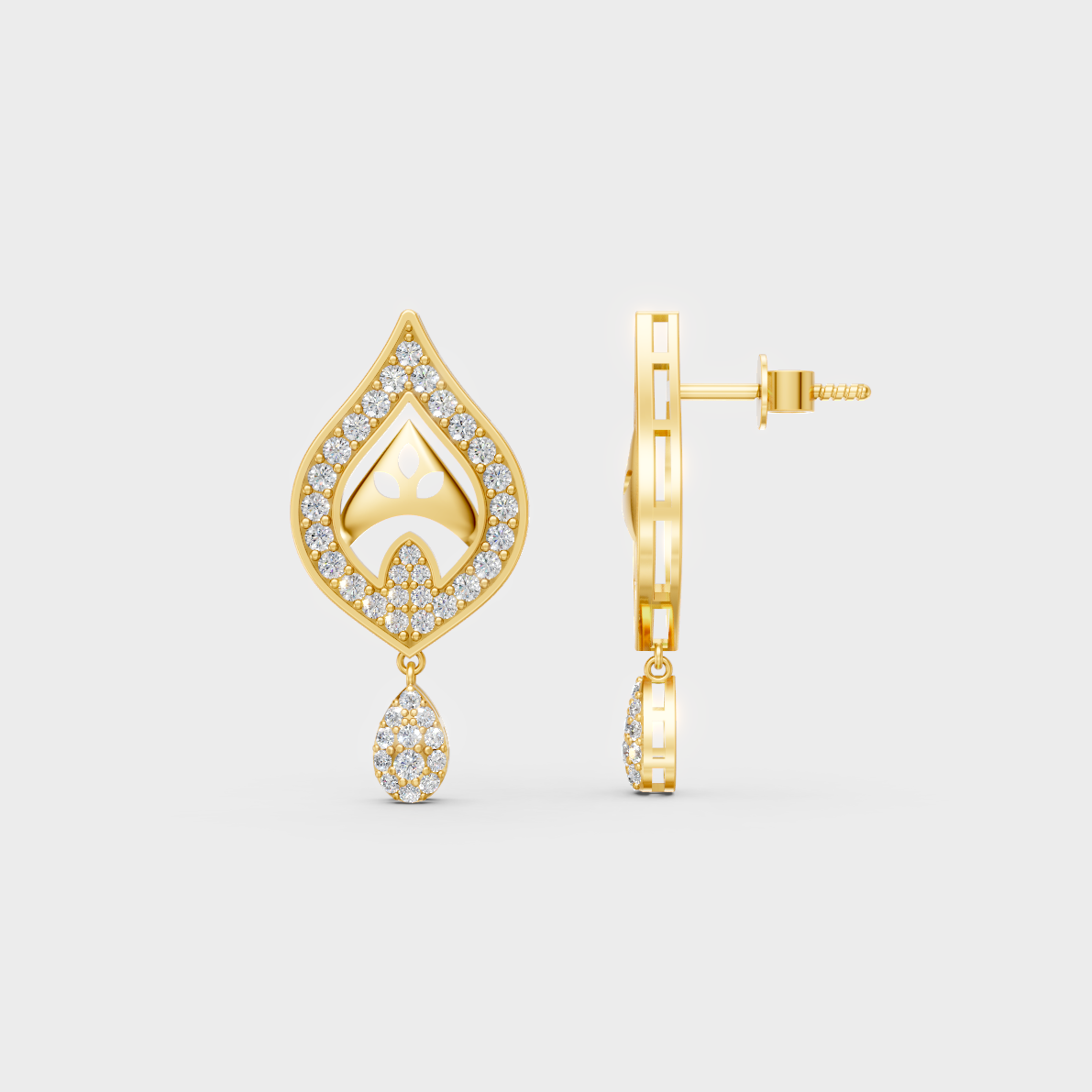 Close-up shot of 0.49 Carat Round Cut Lab-Grown Diamond Stud Earrings set in warm 14K Yellow Gold.