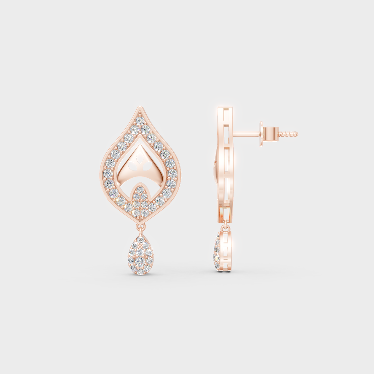 Romantic profile of 0.49 Carat Round Cut Lab-Grown Diamond Stud Earrings in blush 14K Rose Gold.