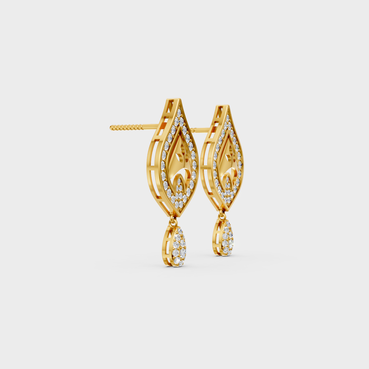 Macro studio lighting catching the fire of Sustainable Round Lab Diamond Stud Earrings in 18K Yellow Gold.