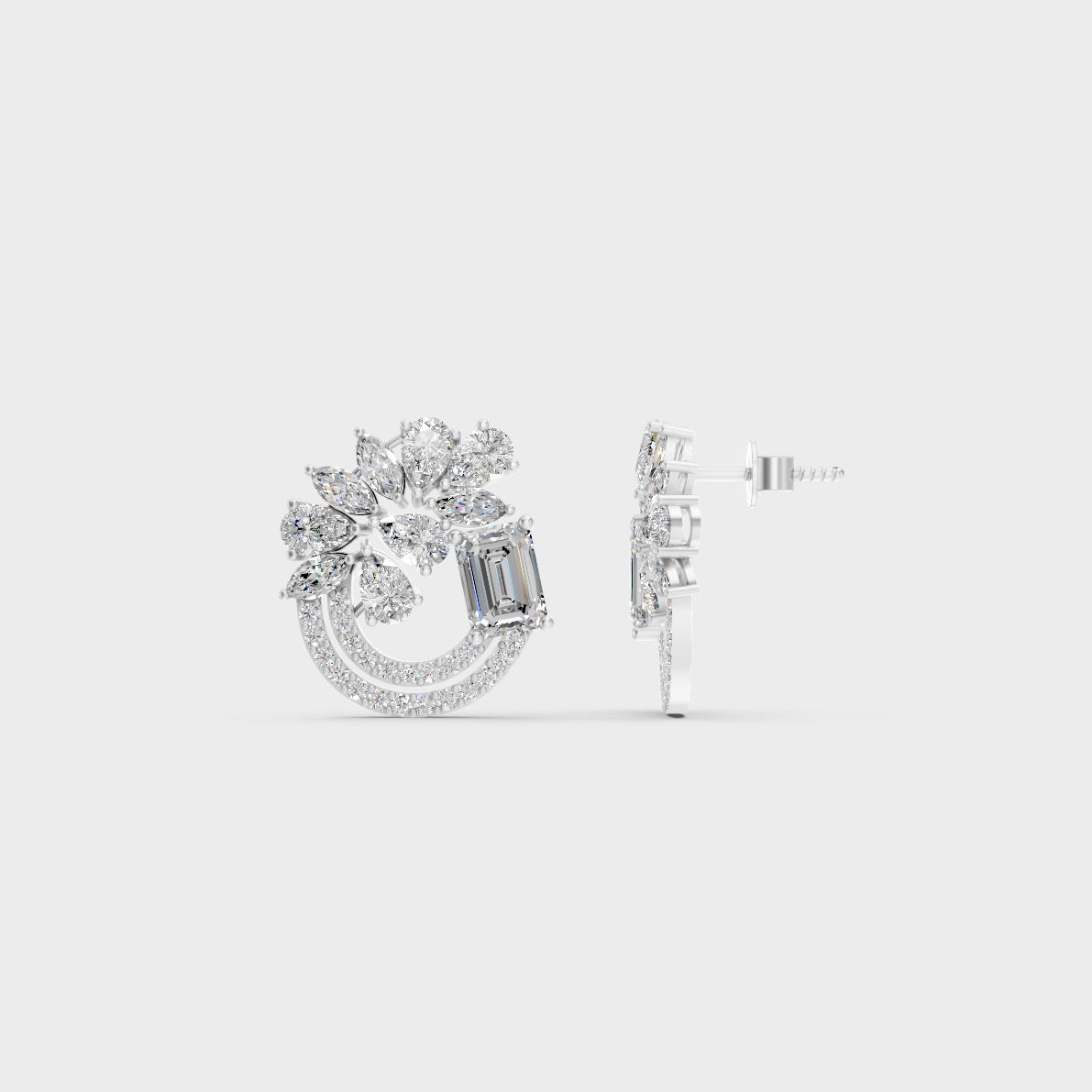Breathtaking shine of 1.8 Carat Multishape Lab-Grown Diamond Stud Earrings in solid 950 Platinum.