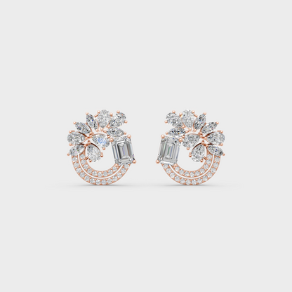Romantic profile of 1.8 Carat Multishape Lab-Grown Diamond Stud Earrings in blush 14K Rose Gold.